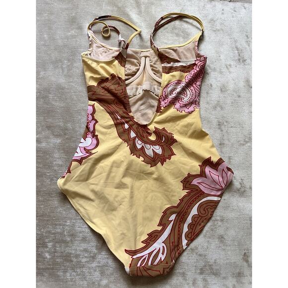 Maryan Mehlhorn SWIMSUIT Sz 6 One Piece Yellow Brown Paisley Wired Cup Sz B - Picture 6 of 16